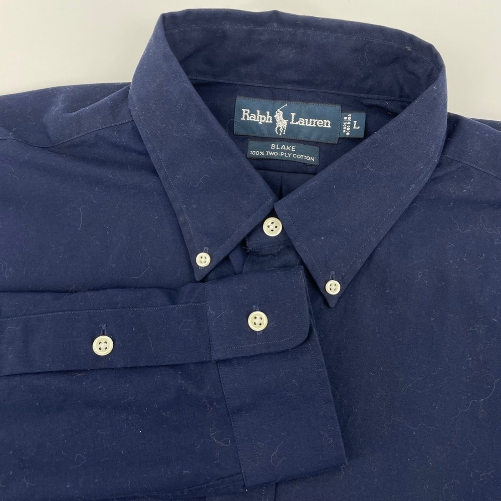 Polo Ralph Lauren Blake Men's Large Navy Blue Cotton Button Down Long Sleeve